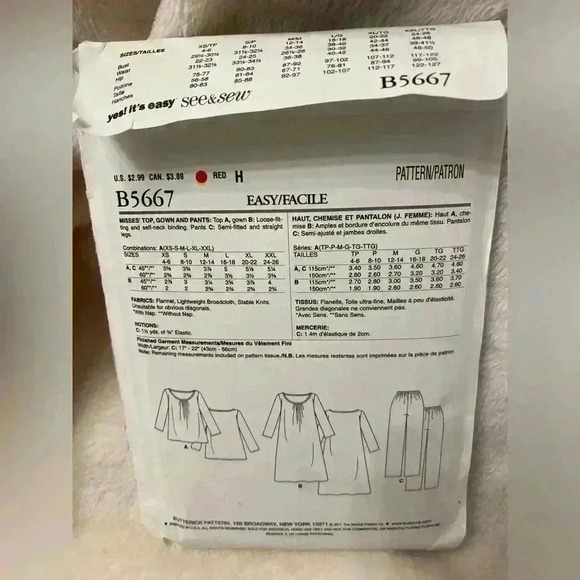 See & Sew A Pattern B5667 Misses Top Gown & Pants Never Used Like Brand New - Picture 2 of 3